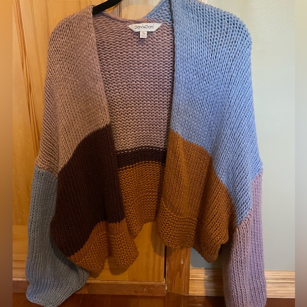 Davi & Dani Long Sleeves Chunky Multi Colored Open Cardigan